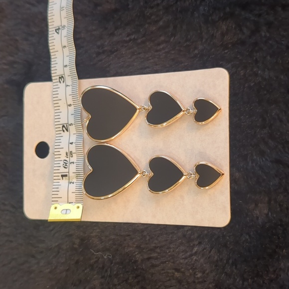 Lovisa Black & Gold Tiered Hearts Enamel Statement Dangle Drop Earrings New - Picture 6 of 8